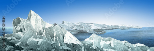 Foto snow covered mountains/Iceberg and frozen glacier with snow and frost crystal in arctic antarctic cold landscape