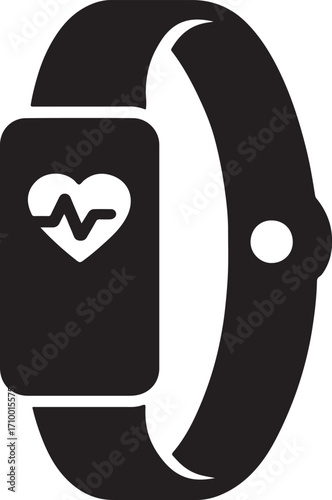 Smart fitness tracker silhouette, wearable technology, health monitoring and activity tracking.