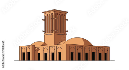 A detailed illustration of a traditional persian windcatcher structure, for hot, arid climates offering a glimpse into historical engineering