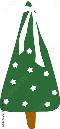 Christmas tree hand drawn with coquette,star illustrations in flat style. Colorful winter trees  for holiday xmas and new year. Vector illustration.