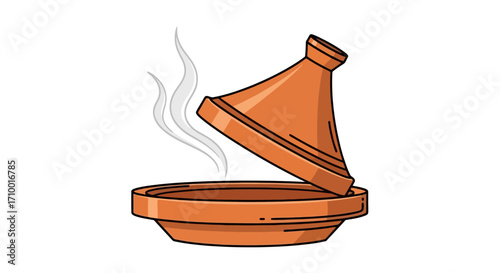 An appetizing vector illustration of a steamy tagine pot, showcasing authentic Moroccan cuisine and culinary traditions for restaurant menus and food blogs