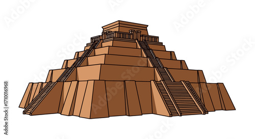 A stylized illustration of an ancient Mayan pyramid, ideal for educational materials, travel guides, and historical presentations showcasing Mesoamerican architecture