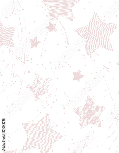 Padrão vetorial sem costura de estrelas e traços abstratos em rosa claro