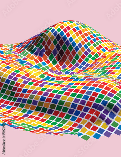 Superfície Ondulada Abstrata com Padrão de Quadrados Coloridos