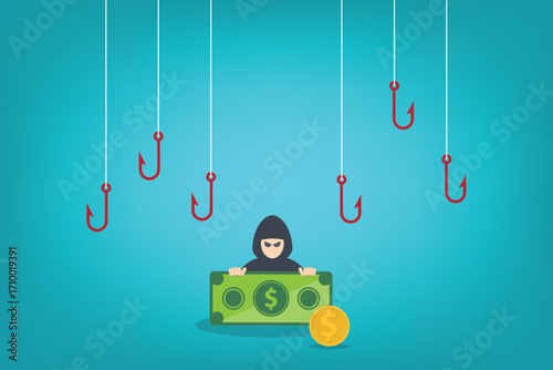 Hacker stealing money. Hacking concept.	