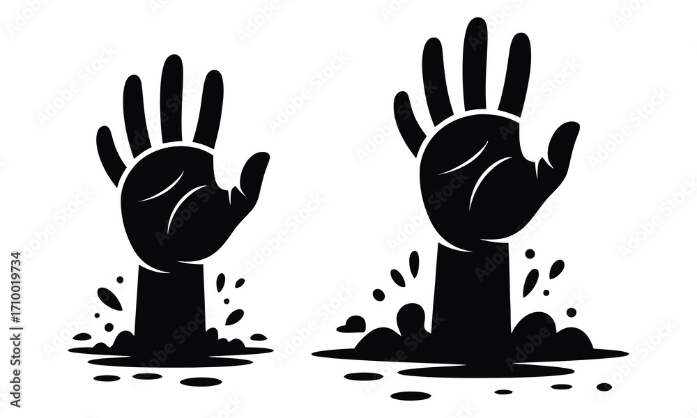 Fototapeta premium Halloween, Spooky Zombie Hands Silhouette. 