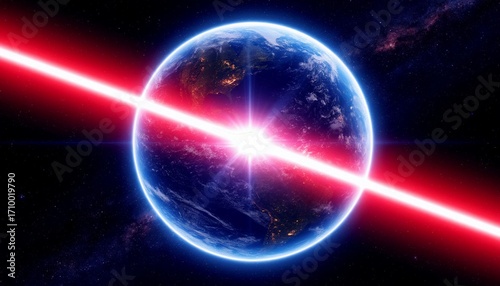 flash of beam of light above the planet
