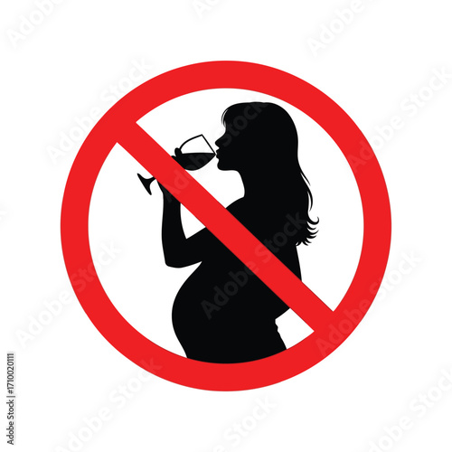 Vector art of symbol prohibiting alcohol consumption during pregnancy, emphasizing the importance of health and safety
