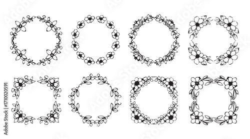 Decorative floral wreath and border designs for elegant vintage invitations and crafts silhouette