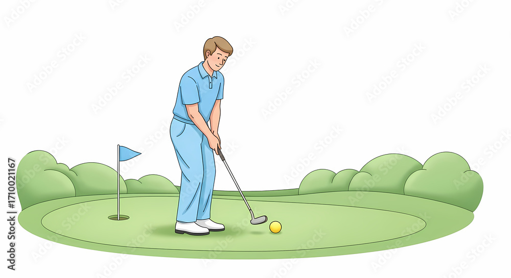 Fototapeta premium Golfer Preparing to Putt on the Green A Focus on Precision in Golf
