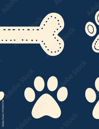 Ícones Vetoriais de Ossos e Patas de Cachorro em Estilo Simples