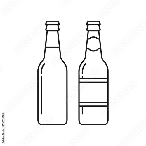 Vector art of two beer bottles showcasing a minimalist design with clean lines and a focus on simple shapes and forms for beverages