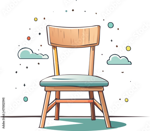 Simple and modern wooden chair with a light blue cushion, ideal for minimal interiors and home decor designs. Generative AI