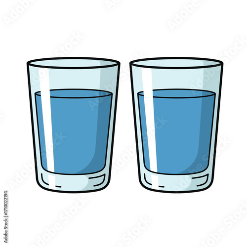 Vector art of two glasses filled with blue liquid, possibly water, standing side by side, representing hydration and refreshment