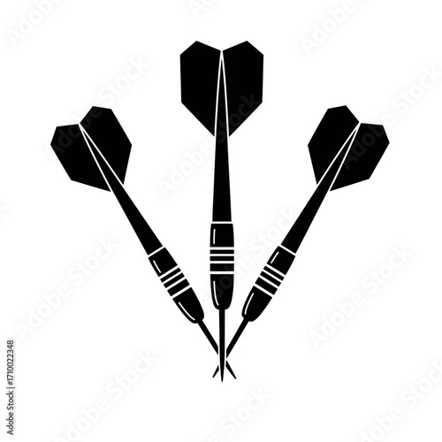Three black silhouette dart arrows with white stripes on a white background symbolizing competition and precision