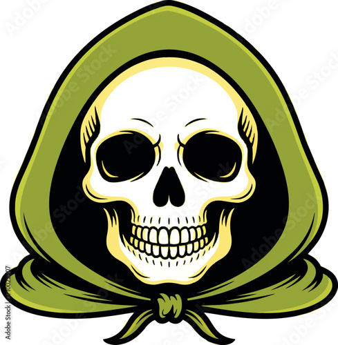 Grim reaper skull hooded cloak mysterious ominous halloween icon vector