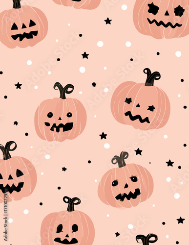 Padrão Sem Costura Vetorial de Abóboras Rosa para o Halloween