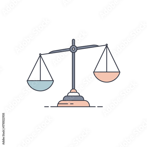 Illustration of a balanced scale of justice with one pan slightly lower than the other representing imbalance