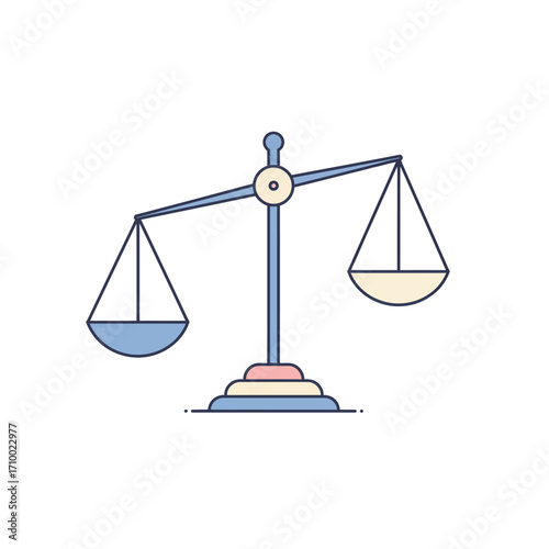 Illustration of a balanced scale with one side slightly lower representing justice and equilibrium
