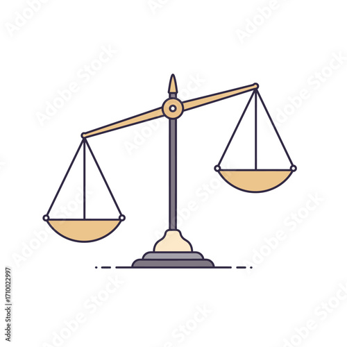 Illustration of a balanced scale of justice with one side slightly lower representing imbalance or decision making