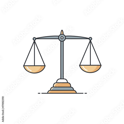 Illustration of a classic balance scale symbolizing justice fairness and legal concepts on a white background