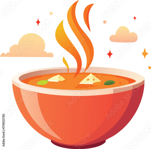 An appetizing bowl of hot soup with steam, great for culinary content, food-related marketing, and cozy meal themes. Generative AI