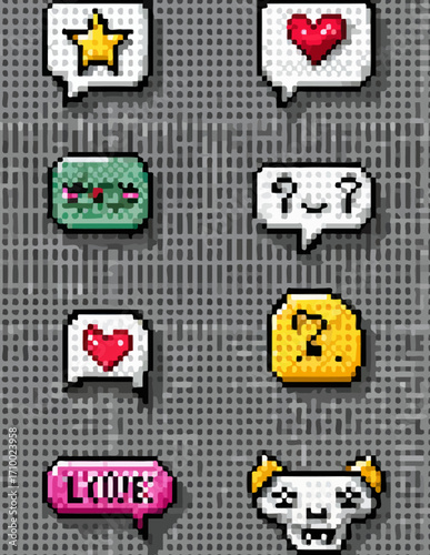 Ícones Pixel Art de Emojis em Balões de Conversa