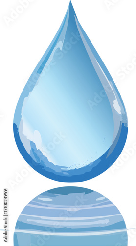Glossy blue water drop with reflection, clean and minimal design, perfect for eco, purity, and hydration themes. Generative AI