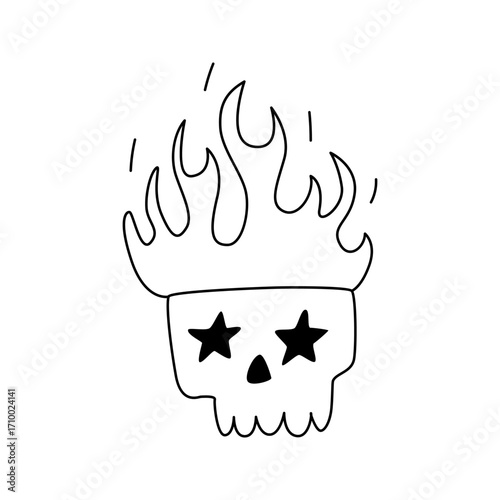Wallpaper Mural Hand-Drawn Flaming Star-Eyed Skull Line Art Icon Illustration Torontodigital.ca