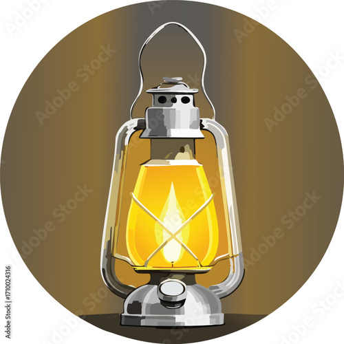 A classic oil lantern with a warm, bright flame, perfect for vintage-themed designs, camping, and historical projects. Generative AI