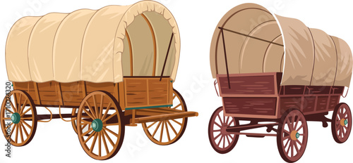 Vintage covered wagons pioneers western history vector