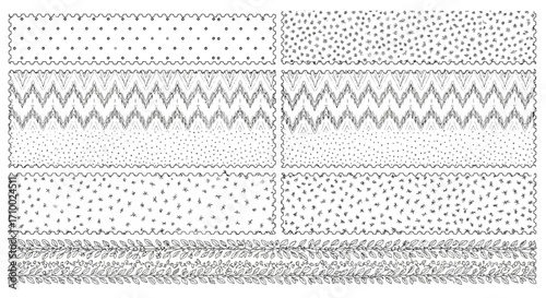 Pattern Design Vector with Polka Dots Zigzags and Leaves in Monochrome Style
