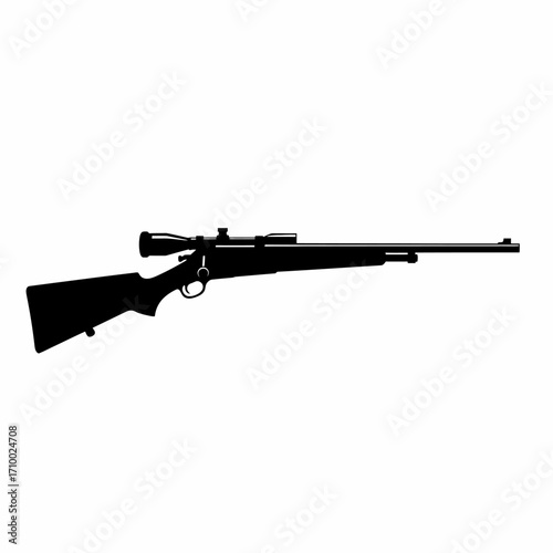 Silhouette of a hunting rifle with a scope isolated on a white background representing precision and outdoor sport