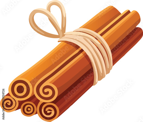 A bundle of cinnamon sticks tied with a string, a key ingredient for cooking, baking, and autumnal or festive themes. Generative AI
