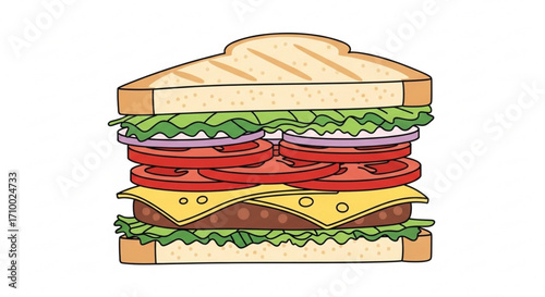 Delicious sandwich with fresh vegetables and cheese, a tasty and satisfying meal for any time of the day