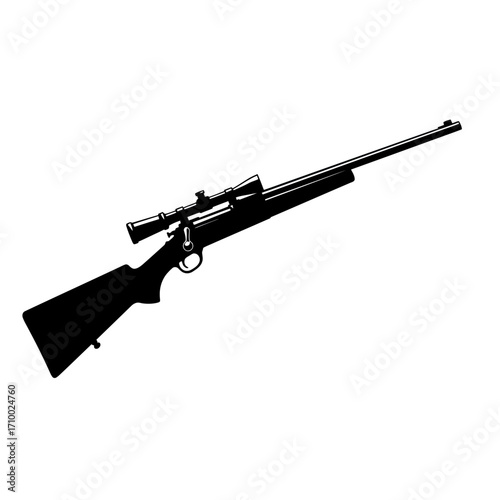 Silhouette of a hunting rifle with a telescopic scope isolated on a white background