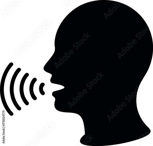 Silhouette of person speaking sound waves communication concept icon vector
