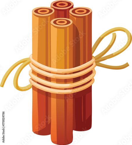 A set of cinnamon sticks tied together with a natural rope, an essential element for recipes, holidays, and warm designs. Generative AI