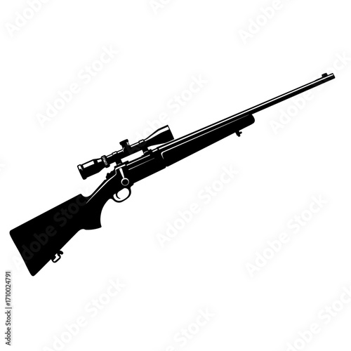 Modern bolt action rifle with scope isolated on a clean white background for hunting and sport shooting