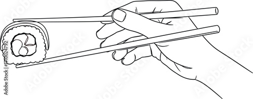 Sushi roll with chopsticks hand drawing japanese food concept
