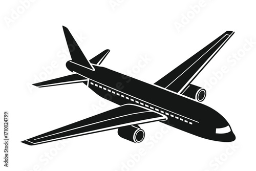 Airplane silhouette vector illustration, black jet plane icon design for travel, aviation and transport.