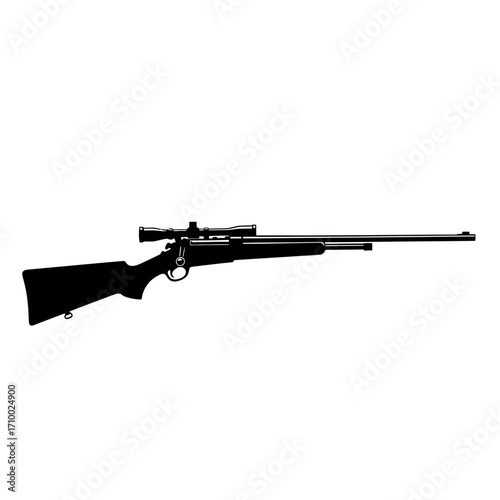 Silhouette of a bolt action rifle with a telescopic scope on a white background