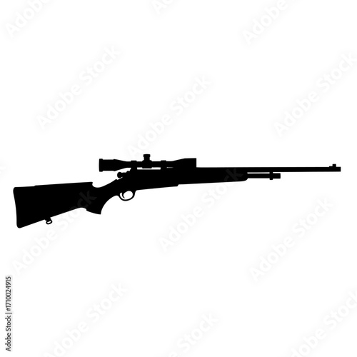 Silhouette of a modern bolt action rifle with a telescopic scope isolated on a white background