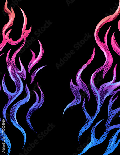 Chamas Neon Vetorizadas: Rosa e Azul em Fundo Preto