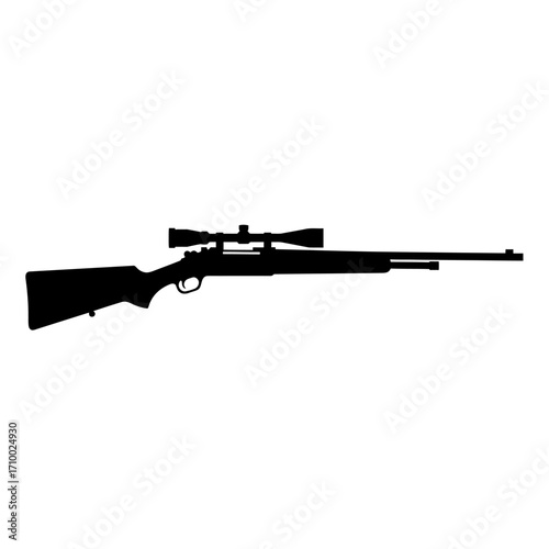 Silhouette of a hunting rifle with a telescopic scope on a white background