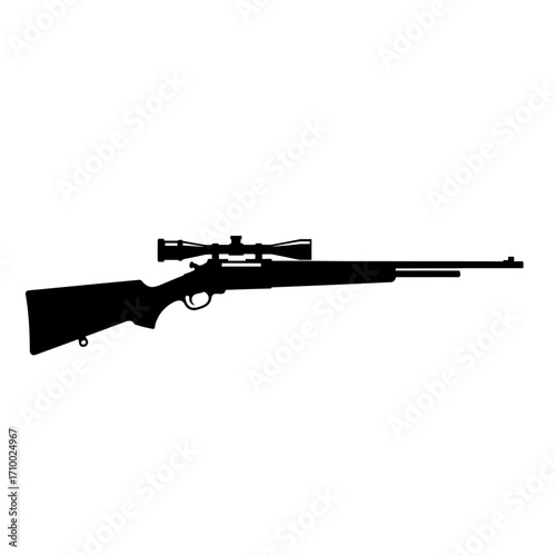 Silhouette of a hunting rifle with a telescopic scope isolated on a white background