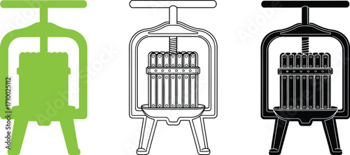 Manual fruit press illustration vintage cider press design set
