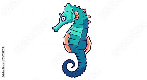 Cartoon illustration of a cute seahorse, perfect for childrens books and marine themed designs