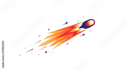 A vibrant cartoon illustration of a shooting star with a fiery tail, , streaking across the sky at high speed