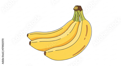 A vibrant cartoon illustration of a bunch of ripe bananas, , ready to be peeled and enjoyed as a healthy snack